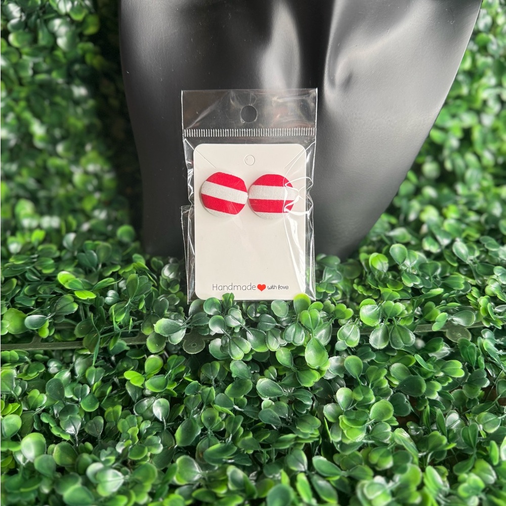 Red and White Striped Earrings